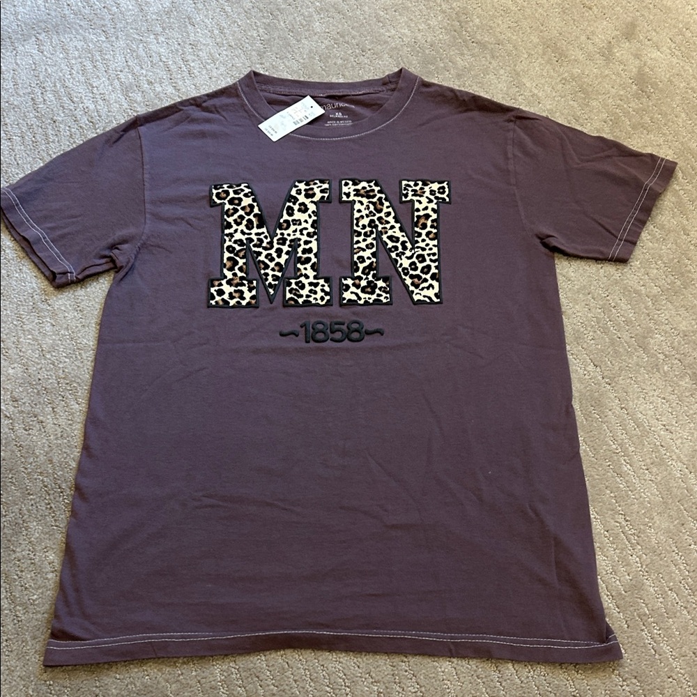 Maurices Purple Short Sleeve Tee with Leopard Print